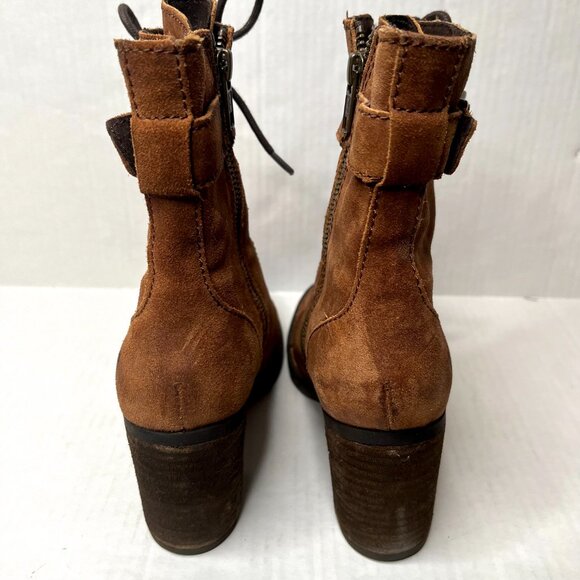 BORN Cass Leather Boots Size 6 Brown Leather Lace Up Ankle Heels Boho Western - Picture 6 of 11
